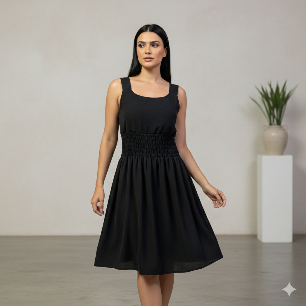 Vestido Elastex Duna Feminino Curto Cintura Franzida Ajustável Moda Casual Elegante em Oferta na Shopee