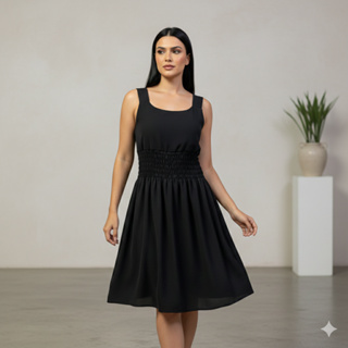 Vestido Elastex Duna Feminino Curto Cintura Franzida Ajustável Moda Casual Elegante em Oferta na Shopee