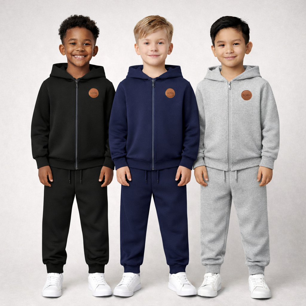 Kit 2 Conjuntos de Moletom Infantil Menino Zíper Básico Grosso Inverno Preto, Mescla e Azu...