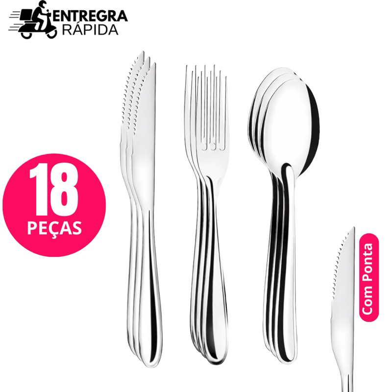 Jogo de Talheres 18 ou 12 peças Aço Ino Facas Garfos de Mesa Colheres Para Cozinha e Restaurantes