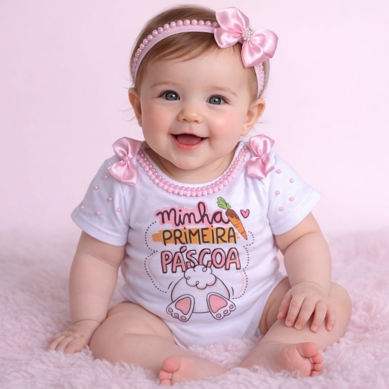 Body Bebê Páscoa Minha Primeira Páscoa Coelhinho Personalizado Roupa Infantil Feminina Delicada Conjunto Páscoa Bebê