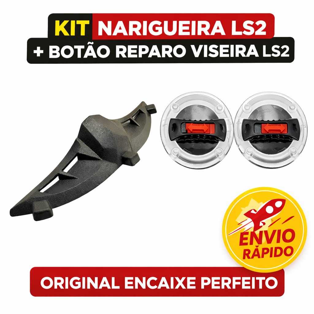 Kit Narigueira Compatível com LS2 + Par Botão Reparo Viseira Capacete LS2  Encaixe