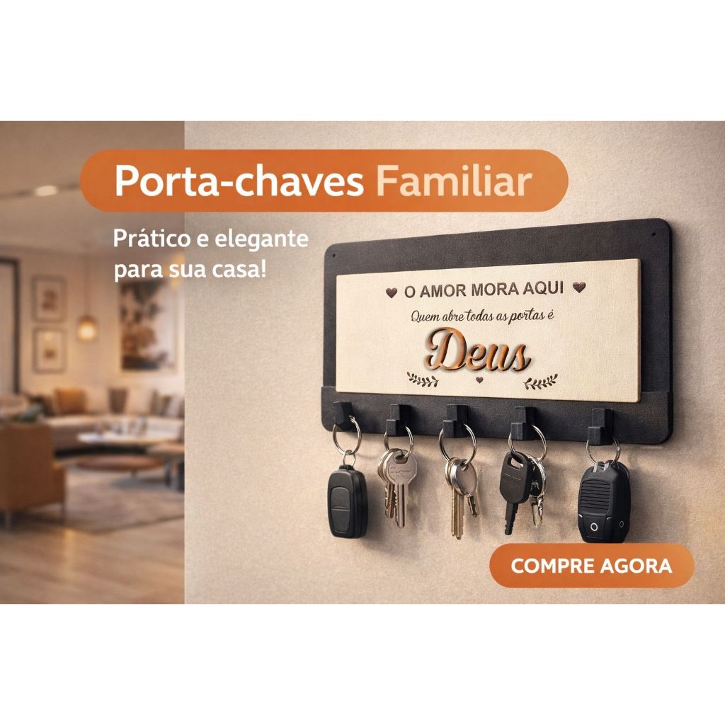 Porta Chaves  Parede Decoração Moderna Madeira MDF O AMOR MORA AQUI, QUEM ABRE AS PORTAS É DEUS em Oferta na Shopee