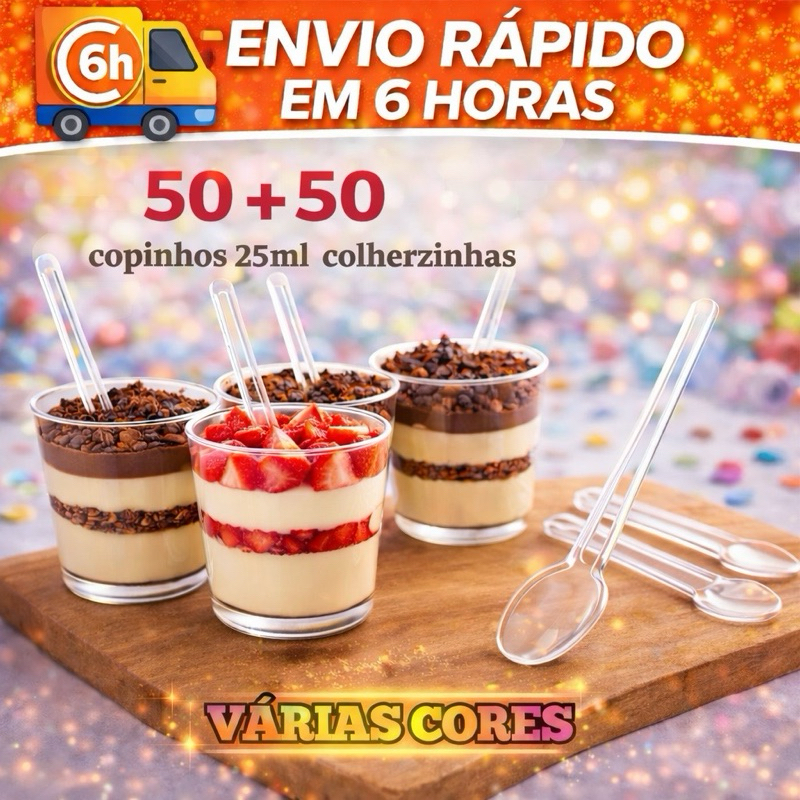 KIT 50 COPINHO 25 ML + 50 COLHERZINHA PARA BRIGADEIRO