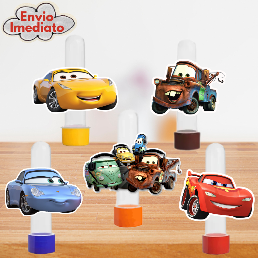 10, 20 ou 30 Tubetes Personalizado, Apliques Lembrancinha Festa Aniversário, Tag para Tubete Personalizados, Carros