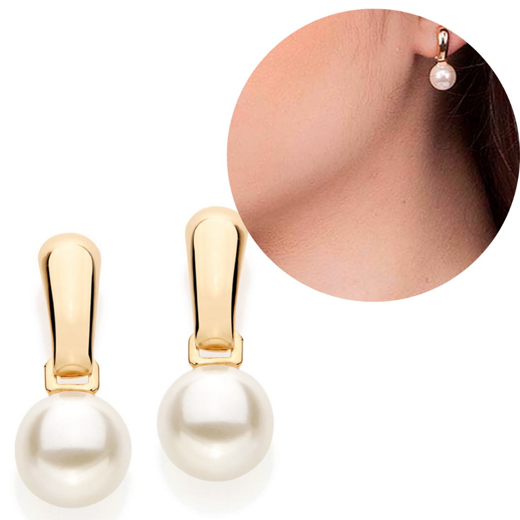 Brinco Pérola Rommanel Feminino Elegante Banhado Ouro 18k Original 522093