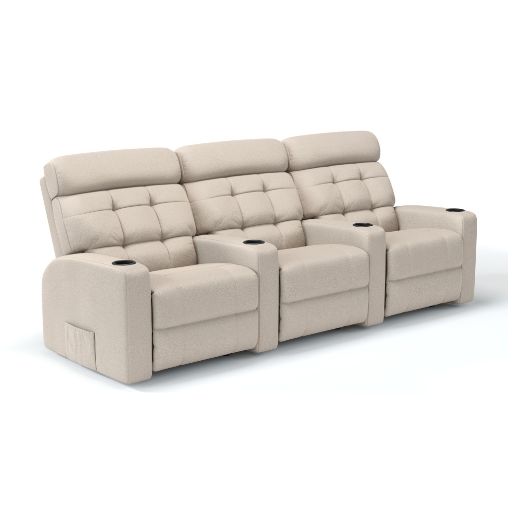 Sofá 3 Lugares Reclinável Elétrico com Massageador Linha Cinema em Tecido Linho com Braço