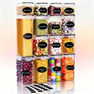 Kits de Potes Herméticos Porta Mantimentos Organizadores de Alimentos para Cozinha Tampas com travas em Oferta na Shopee