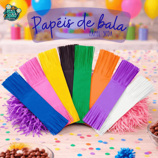 Papel de Seda 2 Franjas 48 Un para Bala de Coco |Papel Franjado Embalagem para Doces e Lembrancinhas