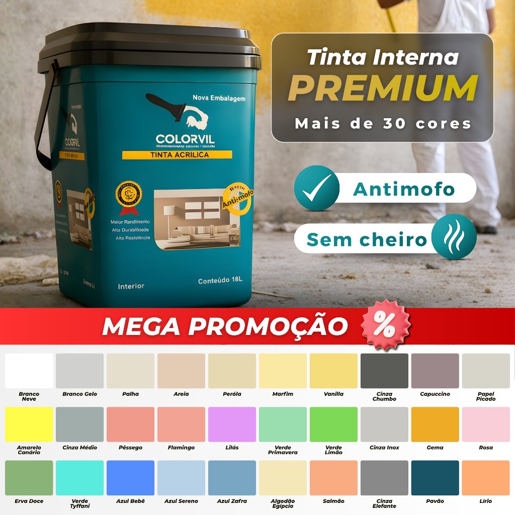 Tinta Acrílica Colorvil 18 litros Parede Barata Sem Cheiro Antimofo Maior rendimento em Oferta na Shopee