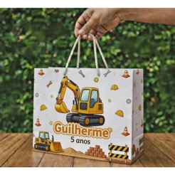 Sacolinhas personalizadas construção obra todos os temas festa (20x16x6cm)