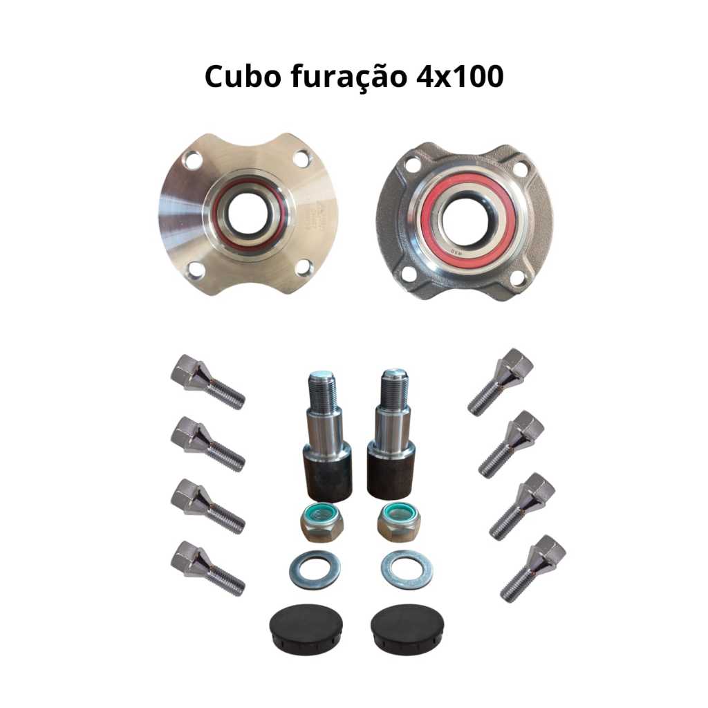 kit cubo 4x100 VW GM para carretinha reboque + ponta de eixos 44mm + parafusos de roda + tampa guarda po trailer Novo