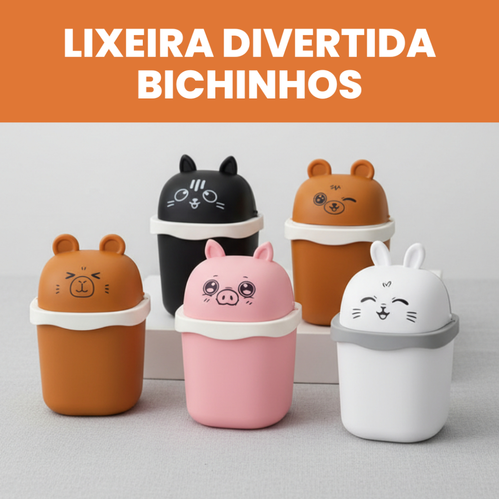 Lixeira Infantil Decorativa 1,5L Bichinhos Divertida Quarto Mesa Criança Banheiro Pia Escritório
