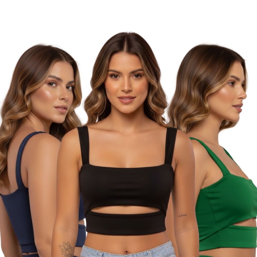 Kit 2 Top Cropped Decote Quadrado Moda Gringa Blogueira Suplex Premium toque de Poliamida Ts Wear em Oferta na Shopee