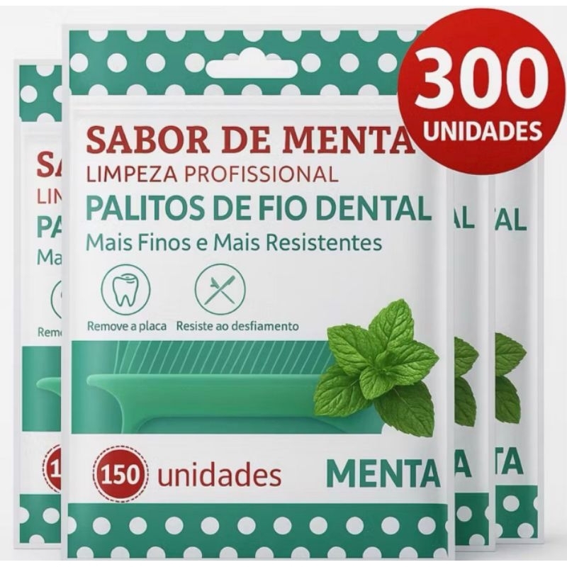 Palitos com Fio Dental Hortelã 150 Unidades | Palito Dental Antibacteriano Não Desfia em Oferta na Shopee