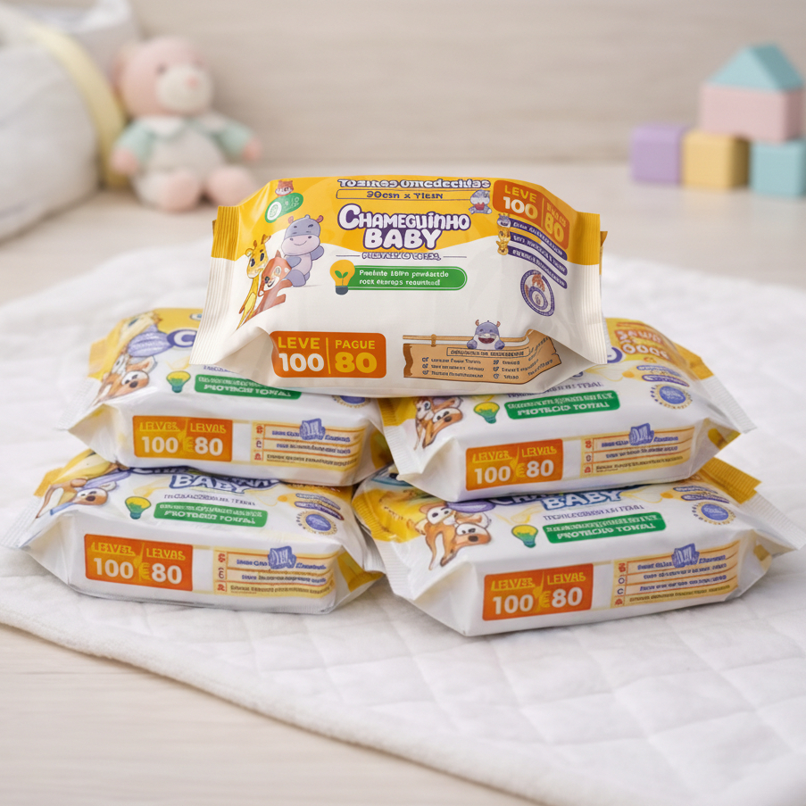 Kit 5 Pacotes Toalhas Umedecidas CHAMEGUINHO BABY 100 Folhas - 19x13 cm Mamãe Bebê em Oferta na Shopee