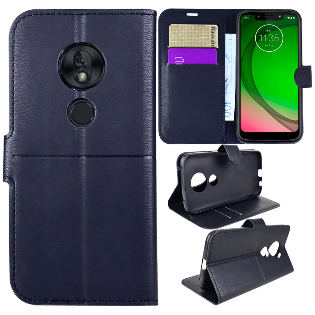 Capa Case Capinha Carteira Flip Cover Couro Sintético Cores Para Motorola Moto G7 Play XT1952 tela 5.7 pol em Oferta na Shopee