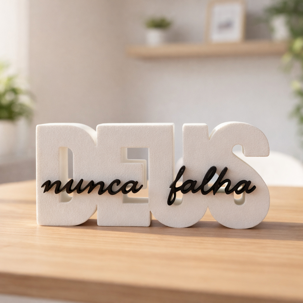 Letreiro Decorativo Deus Nunca Falha Moderno para Sala Quarto Escritório Ideal Decoração de Casa e Presente Especial