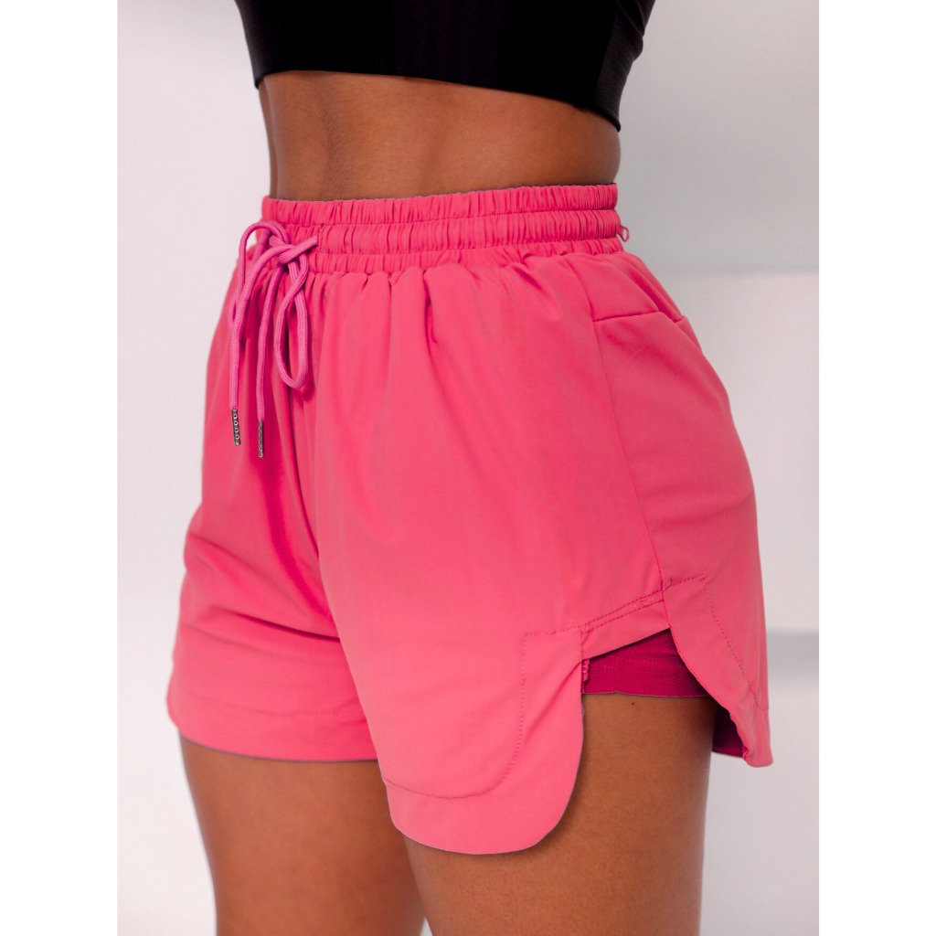 Short Duplo Academia Compressão Feminino Treino Crossfit Pilates Yoga Corrida