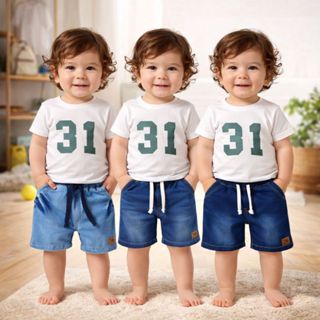 Kit 3 Bermudas Jeans Bebê Infantil Masculino Macio Confortável em Oferta na Shopee