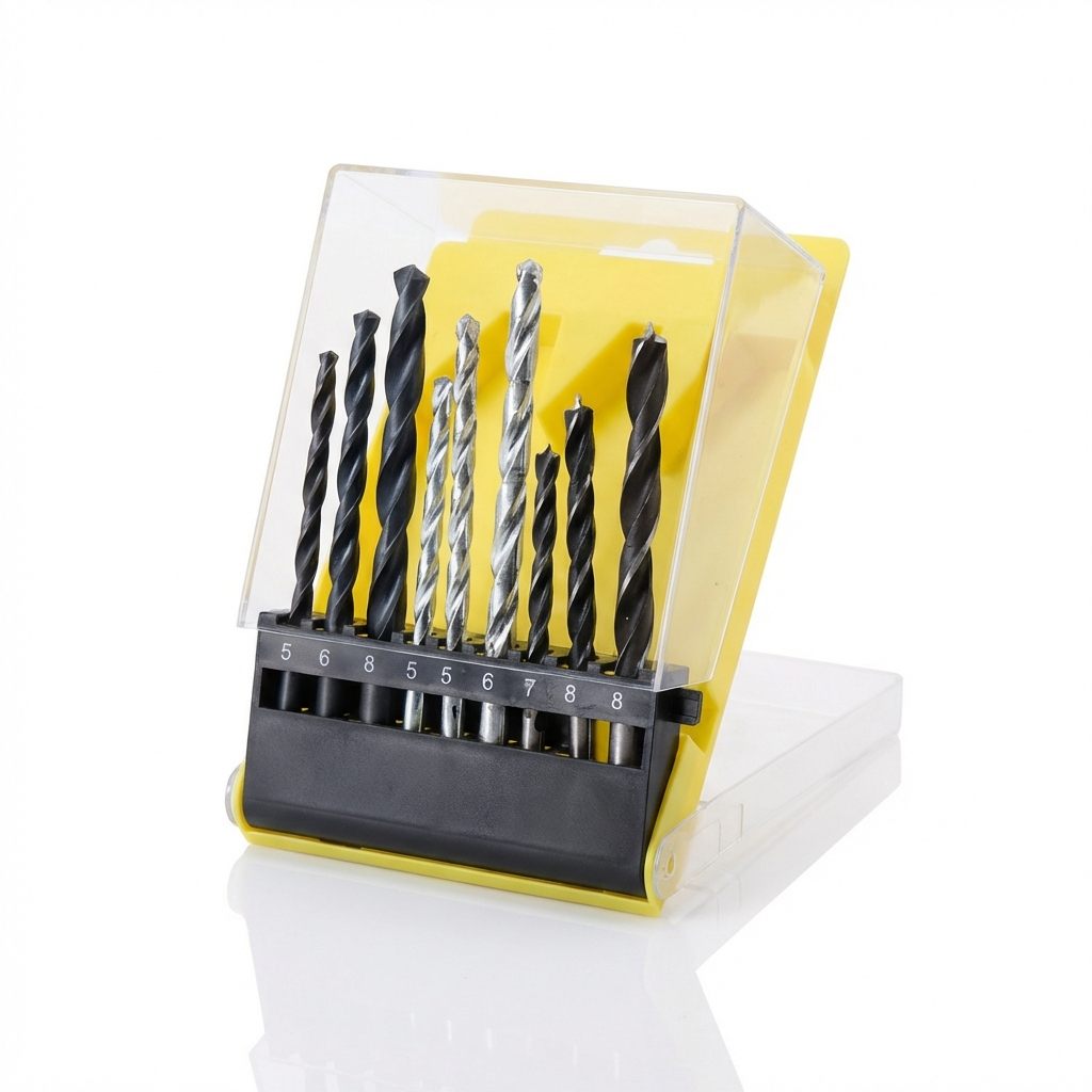 Kit de Brocas 9 Peças para Furadeira Perfuração Doméstica e Manutenção Leve com Suporte Organizador Wassay Compacta