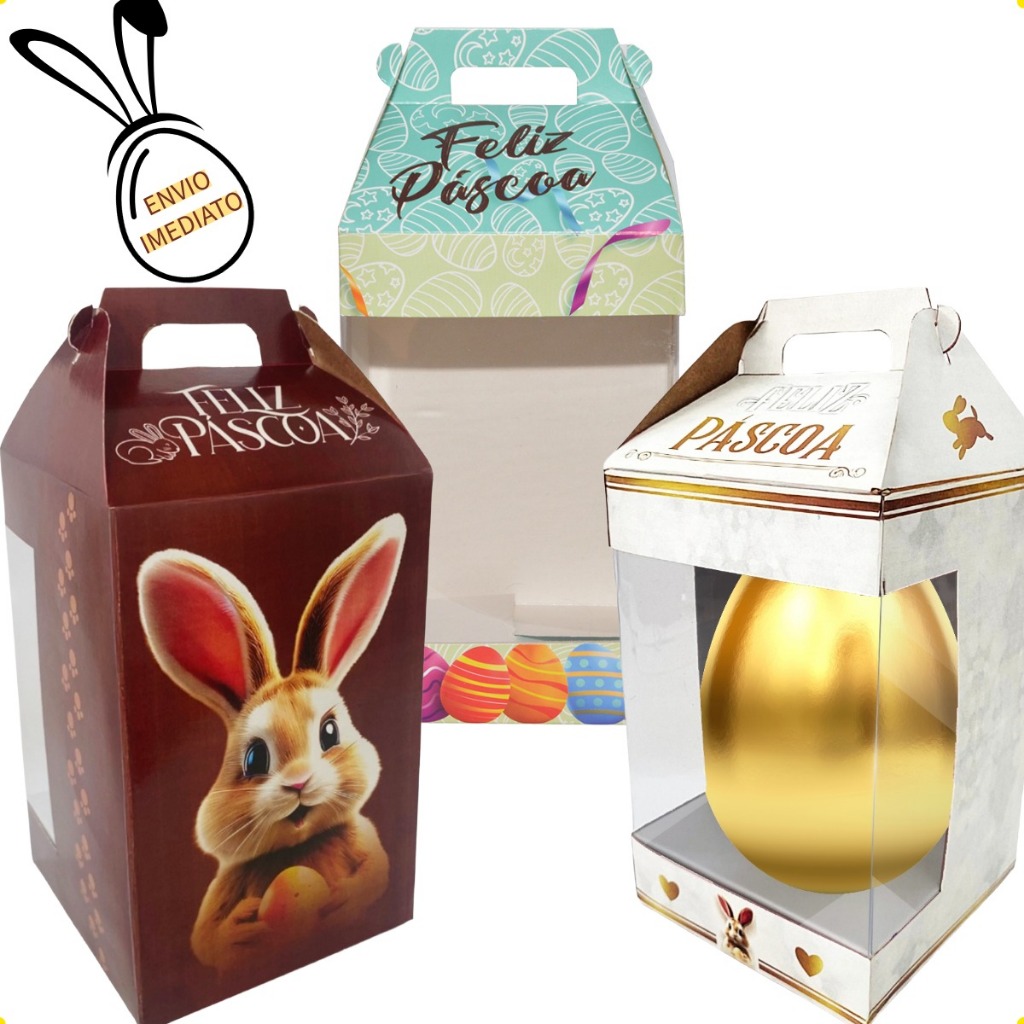 Kit 10 un Caixa Embalagem para Ovo de Páscoa em pé / inteiro 350 ou 500 gramas Com Visor Páscoa 2026 em Oferta na Shopee