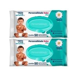 Kit com 2 pacotes Toalhas Umedecidas Personalidade Baby Plus 50 unidades