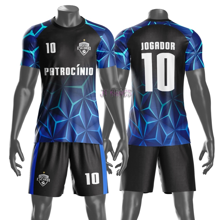 Uniforme de Futebol Amador Várzea Camisa e Short Personalizável Nome Número Escudo Patrocínio Mod 2