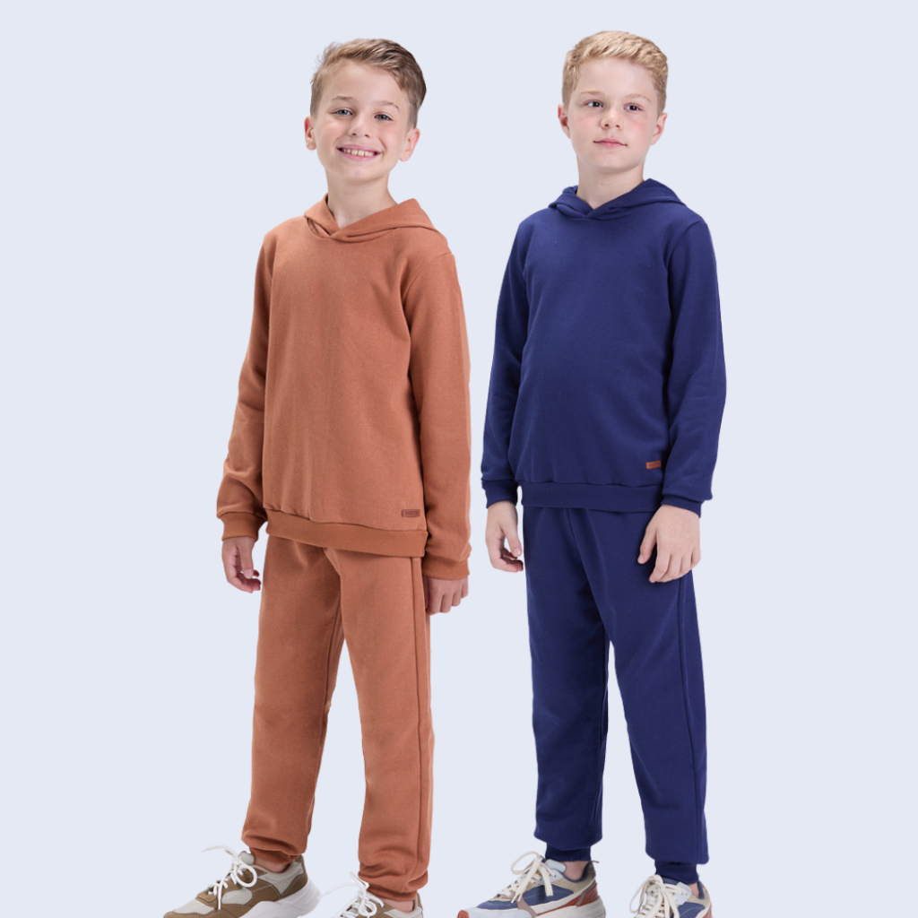 Conjunto Infantil de Inverno Masculino Moletom Básico com Capuz