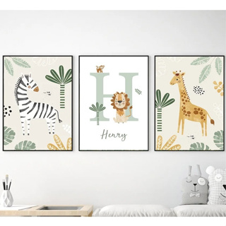 Kit Quadros Decorativos Infantil Safari 3 Peças com Nome Personalizado – Girafa Zebra quarto bebê em Oferta na Shopee