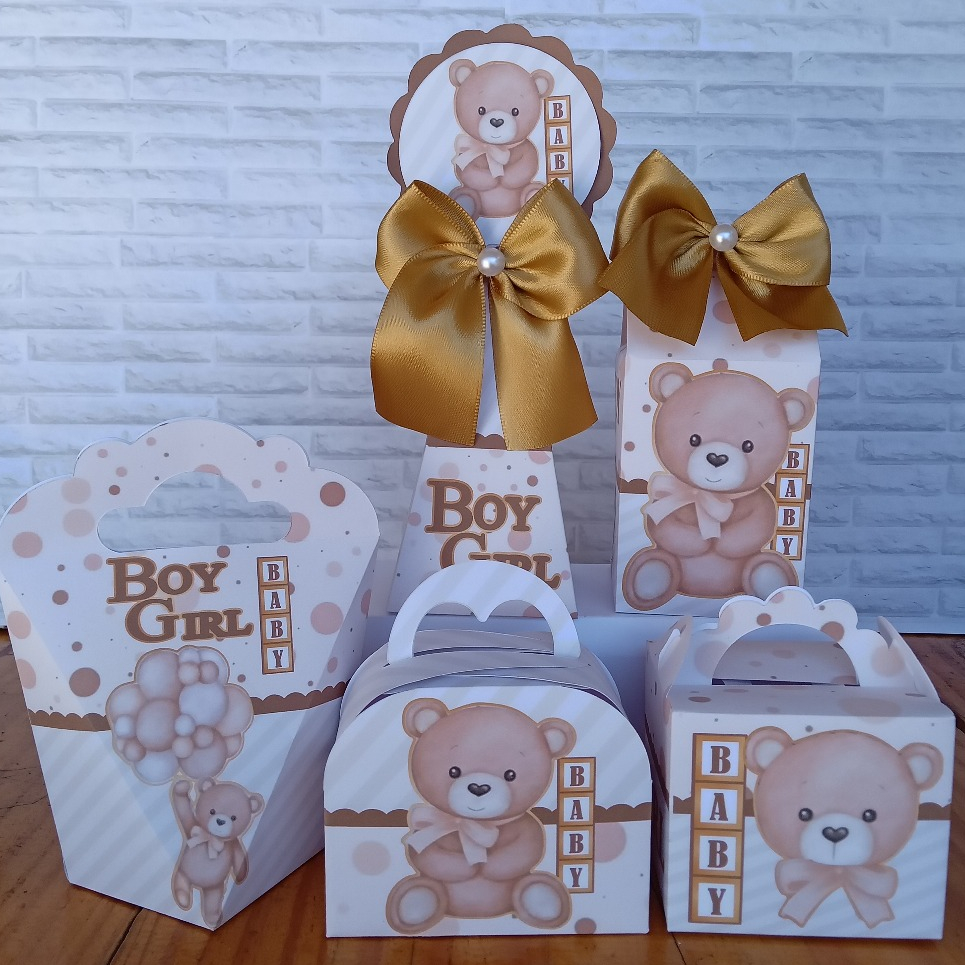 Kit Festa Infantil Personalizado Caixinhas Lembrancinhas  CHÁ DE REVELAÇÃO URSINHO - PEGUE E MONTE