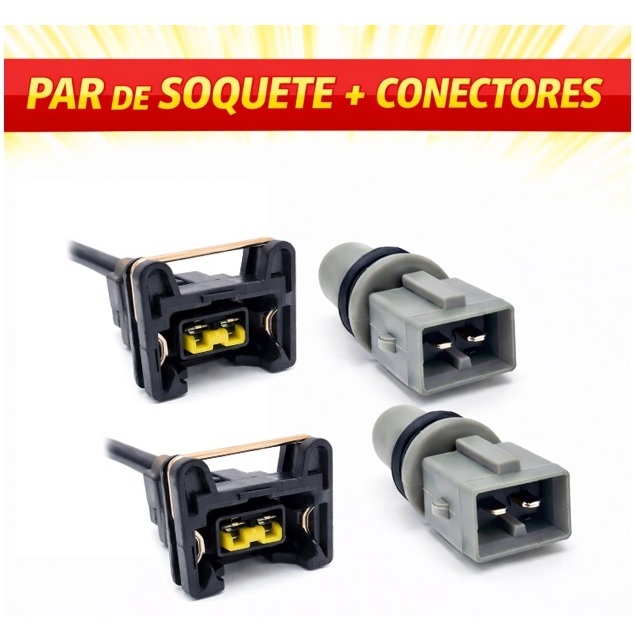 Par De Soquete T10 5W Pingo Esmagada Pingão Led Farolete Lanterna Dianteira + Conector Chicote Plug 2 vias Universal