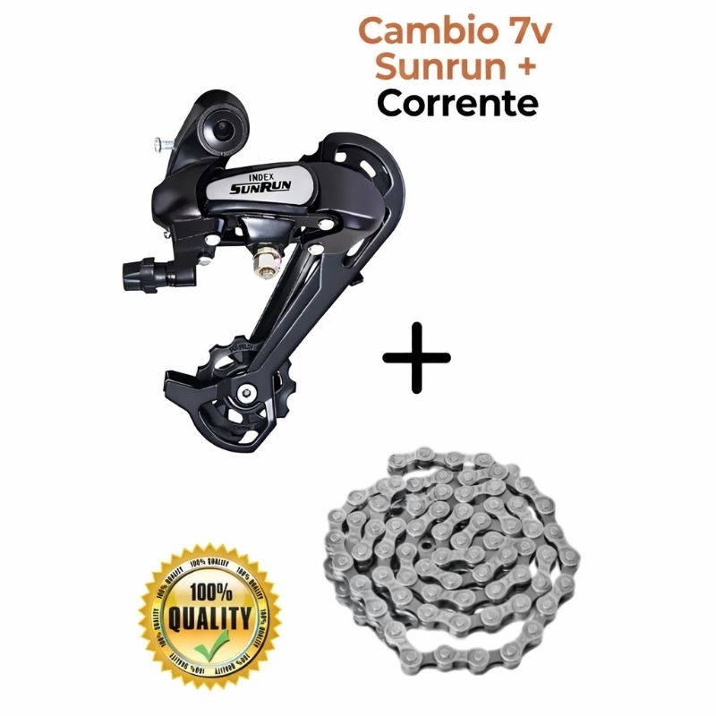 kIT Cambio Mcaquinho Traseiro 7v/21v Sem gancheira  E Corrente Bike 116 Ellos Index