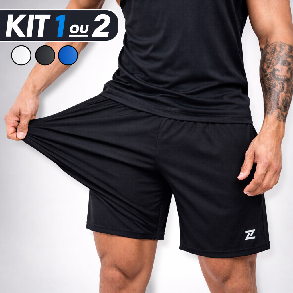 Kit Bermudas Masculina Dry Fit academia Tactel com Elastano Bolso Fundo Shorts Academia