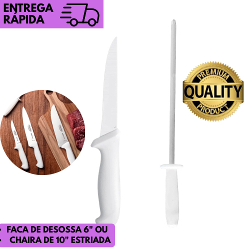 Kits 2 ou 1 Chaira 10” + Faca Desossa 6” Profissional Cabo Branco Inox Açougue Cozinha Açougue em Oferta na Shopee