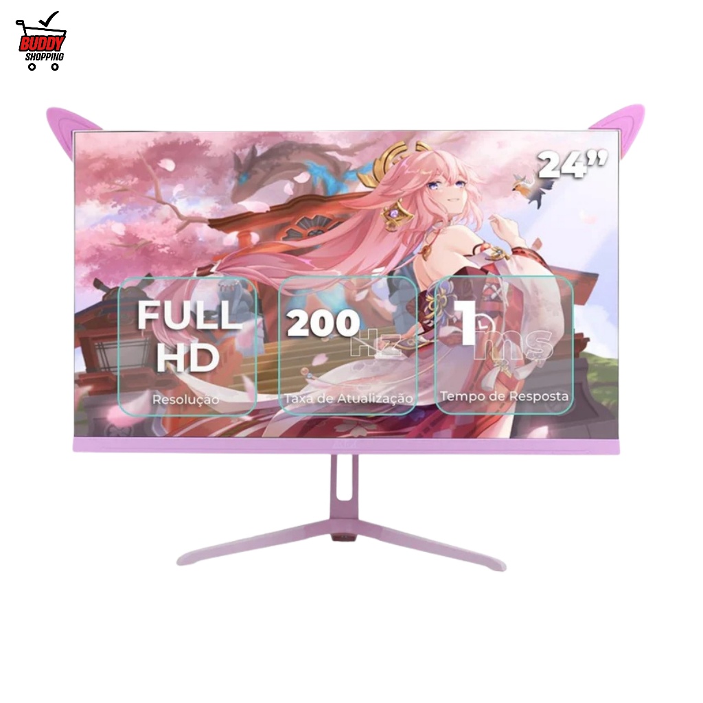MONITOR LED 23.8" COM ALTO-FALANTE | Gamer Rosa Delta-M2413RA Full HD IPS 200Hz 1ms RGB