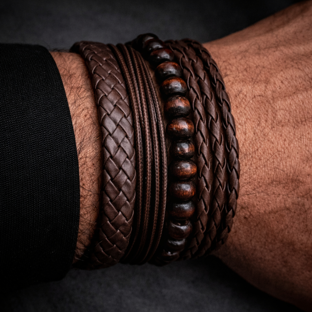 Kit  4 Pulseira bracelete couro ajustável Masculina Feminina em Oferta na Shopee