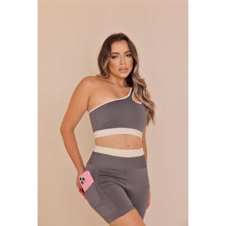 Top Fitness Um Ombro + Short Ciclista Alto Conforto e Compressão em Oferta na Shopee
