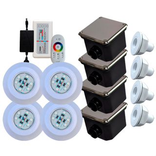 Kit Iluminação Refletor 4 Led 9w Rgb Piscinas Controlador Touch + Fonte E Caixa de Passagem em Oferta na Shopee