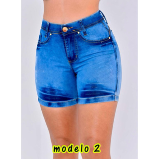 bermuda meia coxa feminina jeans lycra elastano em Oferta na Shopee