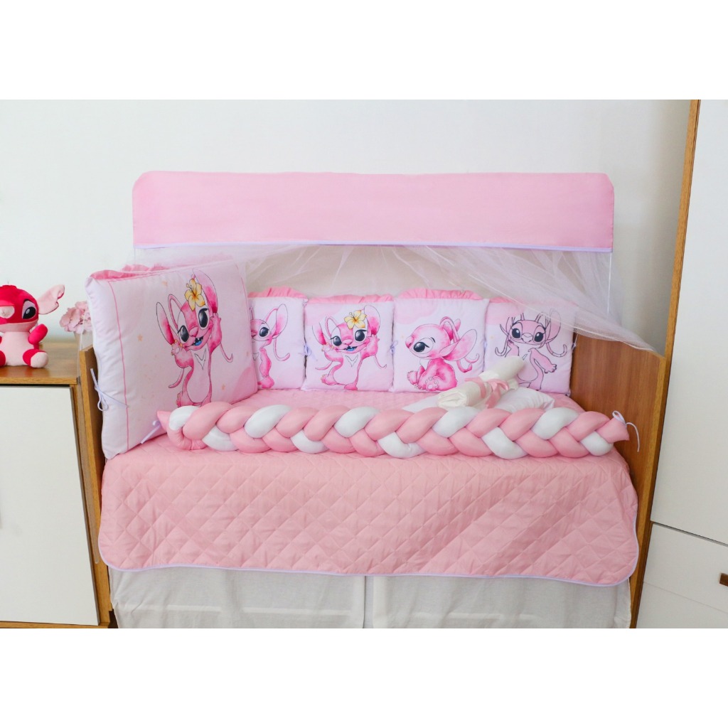 Kit Berço Almofadinha Americano 13 Peças - Stitch Bebê Menina