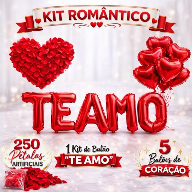 Kit Romântico 250 Pétalas Artificiais + 5 Balão Coração + TE AMO em Oferta na Shopee