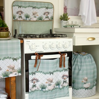 Kit Decoração Capa da Tampa e Cortina Forno P/ Fogão de 04 Bocas - Estampa Digital Patinhos em Oferta na Shopee