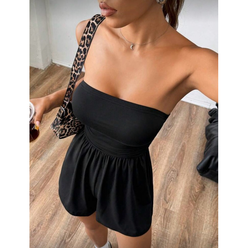 Macaquinho Curto Luxo Feminino Elegante Tomara que Caia Estiloso Preto Viscolycra Verão Coladinho Plissado Soltinho em Oferta na Shopee