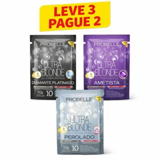 Kit 3 unidades 50g Pó descolorante Probelle Platinado, Perolado Ametista em Oferta na Shopee