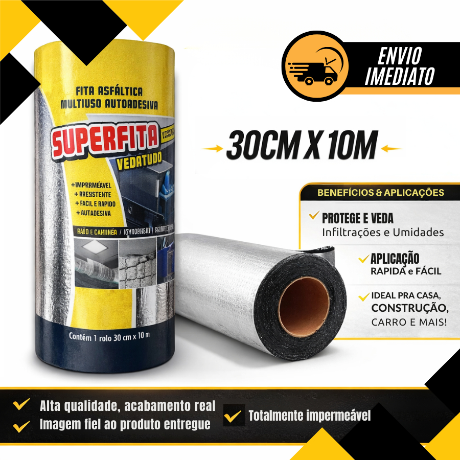 Fita Manta Asfáltica Adesiva Aluminizada Todas As Medidas 30cm x 10m Vedação Telhado Laje Premium em Oferta na Shopee