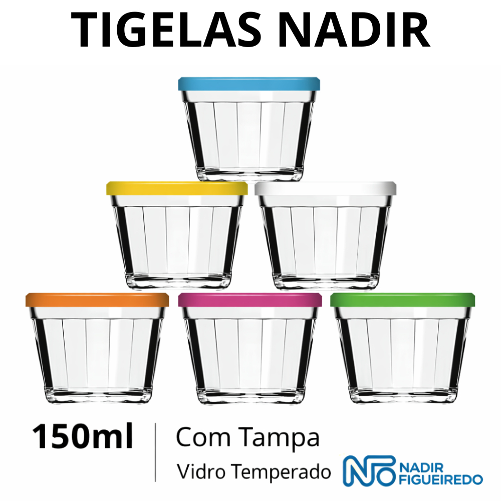 Kit 2/4/6/ Potes de Vidro Nadir 150ml c/ Tampa Tigelas Bowl Multiuso Papinha Micro-ondas, Freezer em Oferta na Shopee