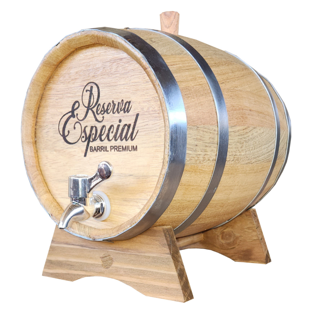 Barril de Madeira Amburana 3 Litros Personalizável Nome para Envelhecer Bebidas Torneira Cromo ABS Marca BarrilBrasil