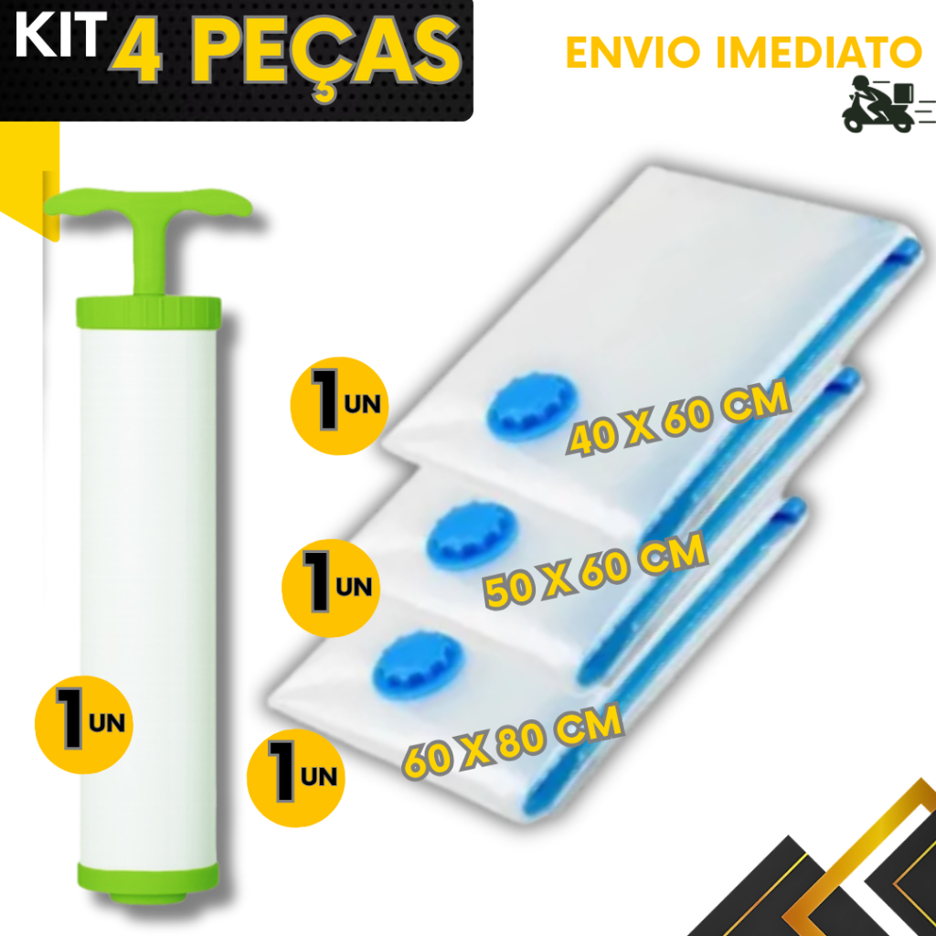 Kit 4 Saco a Vácuo e Bomba Organizador Viagem Mala Casa Armario Guarda Roupa Cobertas Edredon