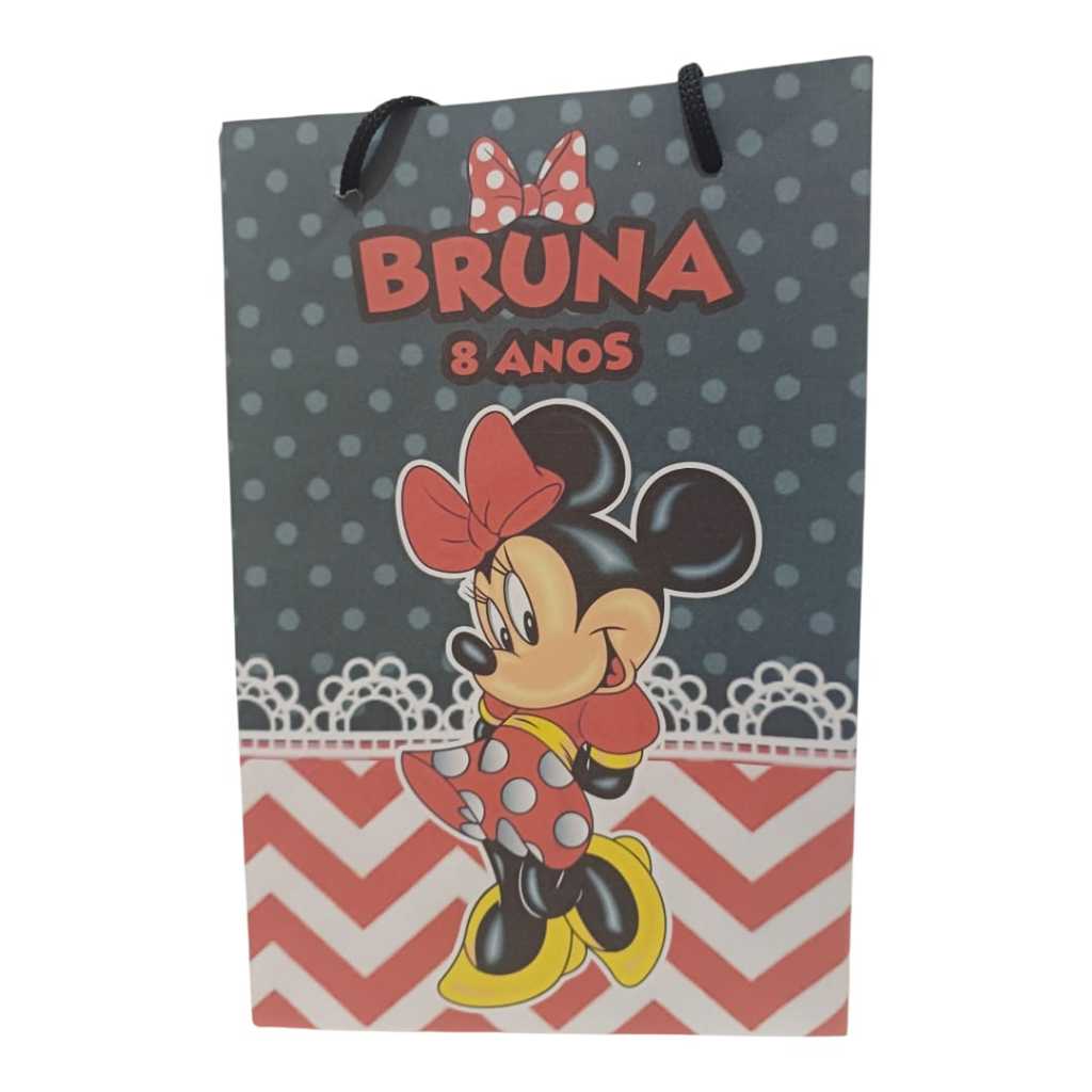 Sacolinha Personalizada com nome e idade (cabe Pipoca) Minnie Vermelha Surpresa Festa Aniversário Lembrancinhas